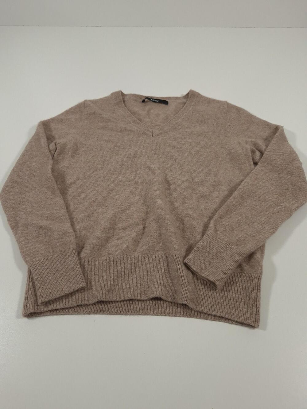 Quince Sweater Womens Small Beige 100% Cashmere V Neck Knit Pullover Soft
